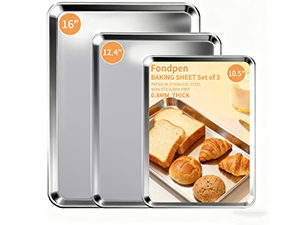 Baking Sheet Set of 3, Stainless Steel Cookie Sheets Baking Sheet Pan, 10.5/12.4/16 Inch, Thicker and Firmer Baking Pans Set, Non-stick, Non toxic & Heavy Duty & Easy Clean，Dishwasher Safe