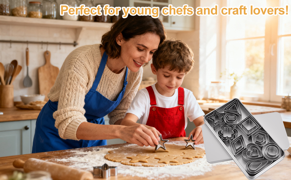 30PCS Mini Cookie Cutters Shapes Set with Box for Kids, Small Stainless Steel Star Triangle Cookie Cutter Variety Pack, for Tiny Polymer Clay, Fruit