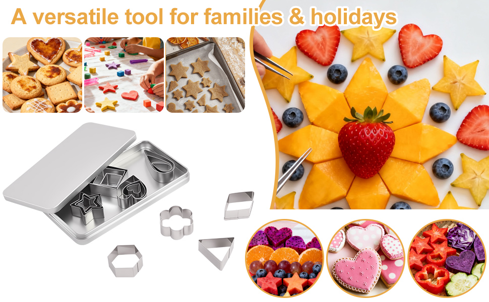 30PCS Mini Cookie Cutters Shapes Set with Box for Kids, Small Stainless Steel Star Triangle Cookie Cutter Variety Pack, for Tiny Polymer Clay, Fruit