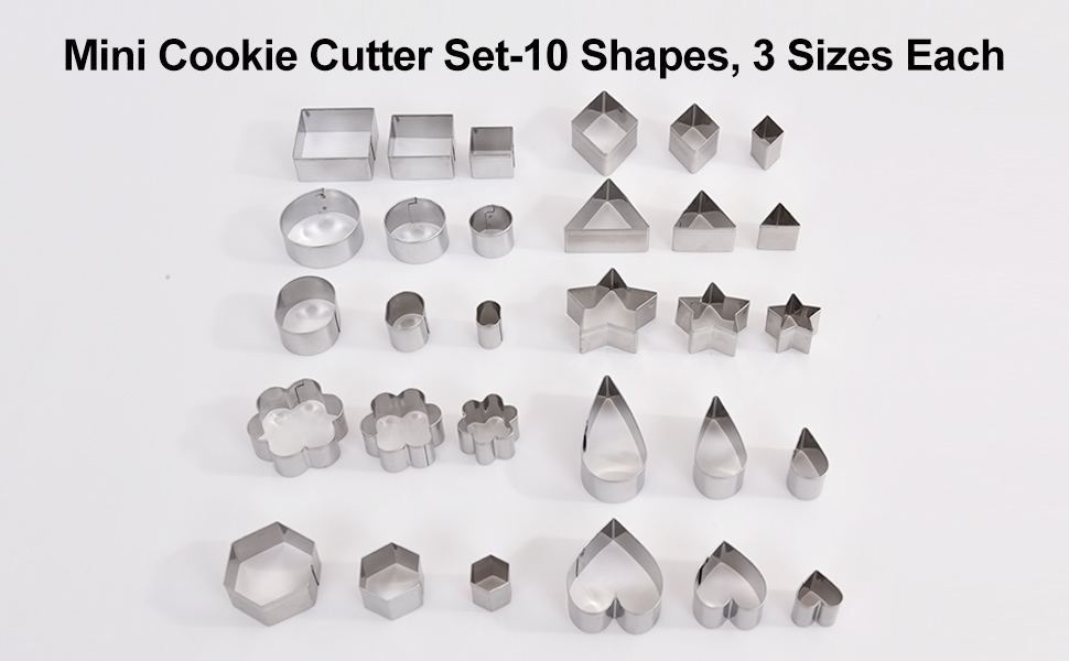 30PCS Mini Cookie Cutters Shapes Set with Box for Kids, Small Stainless Steel Star Triangle Cookie Cutter Variety Pack, for Tiny Polymer Clay, Fruit