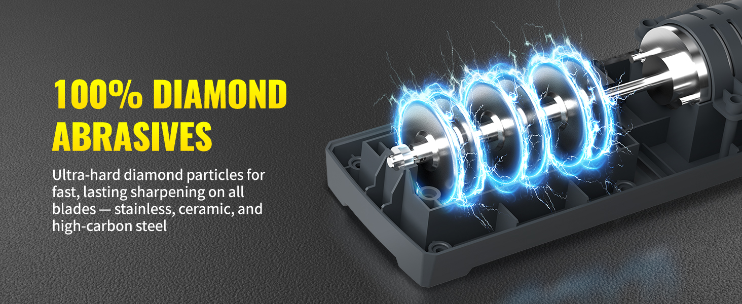 Knife Sharpener Electric for Kitchen - Kitchen Knife Sharpener 3-Stage - 15-Degree EdgeSelect Angle - Knife Sharpeners 100% Diamond Abrasive - Fast Sharpening, Repair, Restore, Polish