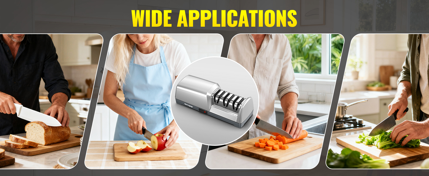 Knife Sharpener Electric for Kitchen - Kitchen Knife Sharpener 3-Stage - 15-Degree EdgeSelect Angle - Knife Sharpeners 100% Diamond Abrasive - Fast Sharpening, Repair, Restore, Polish