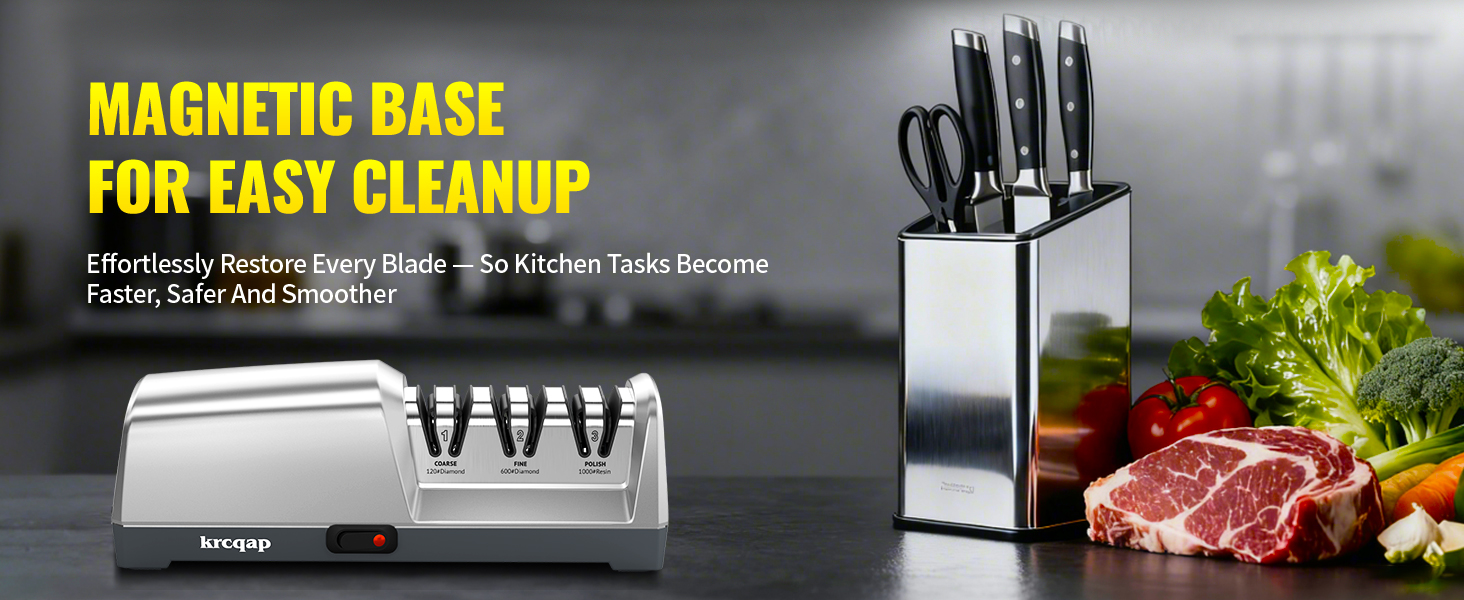 Knife Sharpener Electric for Kitchen - Kitchen Knife Sharpener 3-Stage - 15-Degree EdgeSelect Angle - Knife Sharpeners 100% Diamond Abrasive - Fast Sharpening, Repair, Restore, Polish