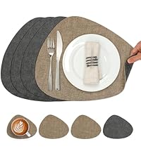 Placemats Set of 6, Vinyl Woven Place Mats Indoor Set of 6 Washable Wipeable PVC Table Mats Heat-Resistant Non Slip Placemat for Kitchen Dining Outdoor Table (Beige Light Brown, Set of 6)