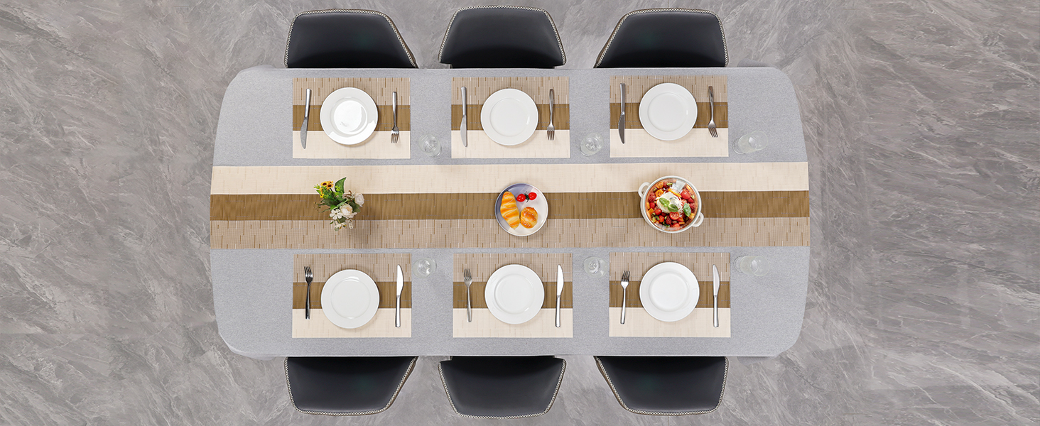 Placemats Set of 6, Vinyl Woven Place Mats Indoor Set of 6 Washable Wipeable PVC Table Mats Heat-Resistant Non Slip Placemat for Kitchen Dining Outdoor Table (Beige Light Brown, Set of 6)