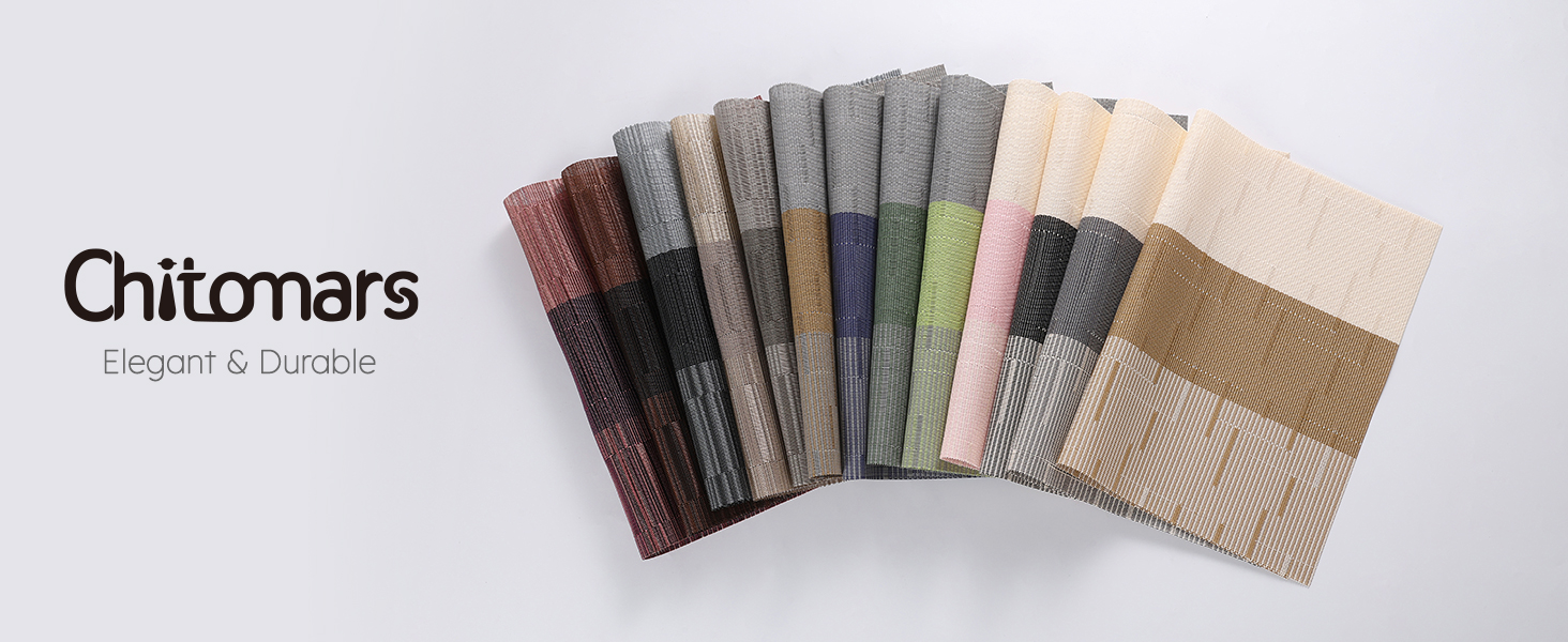 Placemats Set of 6, Vinyl Woven Place Mats Indoor Set of 6 Washable Wipeable PVC Table Mats Heat-Resistant Non Slip Placemat for Kitchen Dining Outdoor Table (Beige Light Brown, Set of 6)