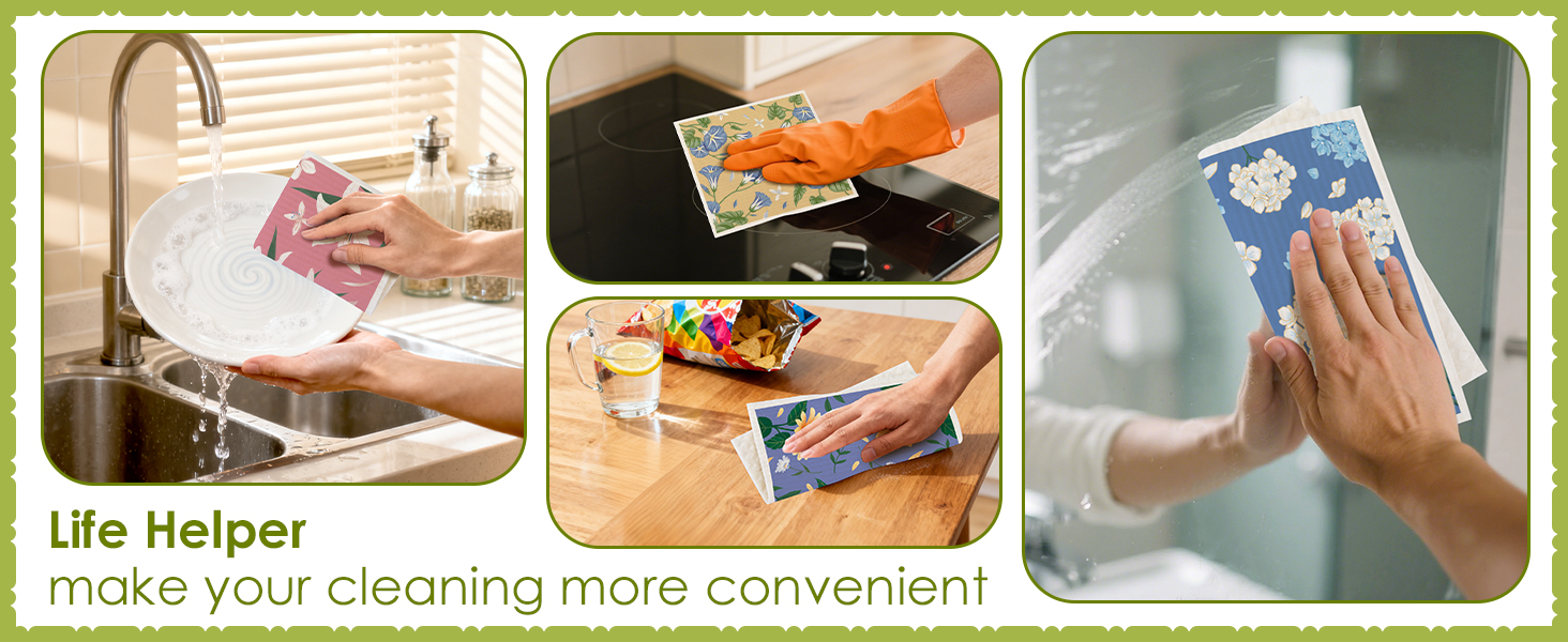 6 Packs Swedish Paper Cloths for Kitchen, Reusable Paper Towels Washable Dish Rags, Highly Absorbent Kitchen Towels Quick Drying Swedish Sponge Cleaning Dish Cloths (Lily Floral)