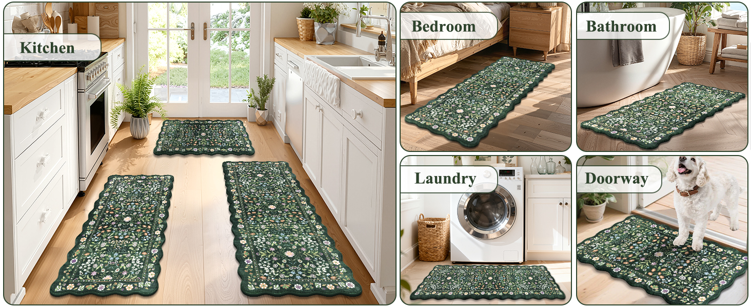 Yamaziot Anti Fatigue Kitchen Rugs Set of 3 - Boho Non Slip Waterproof Kitchen Mats for Floor, Boho Runner Rug for Kitchen Floor, Laundry, Office, 17.3