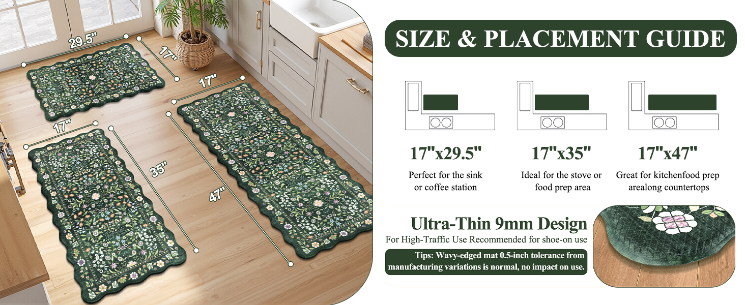 Yamaziot Anti Fatigue Kitchen Rugs Set of 3 - Boho Non Slip Waterproof Kitchen Mats for Floor, Boho Runner Rug for Kitchen Floor, Laundry, Office, 17.3