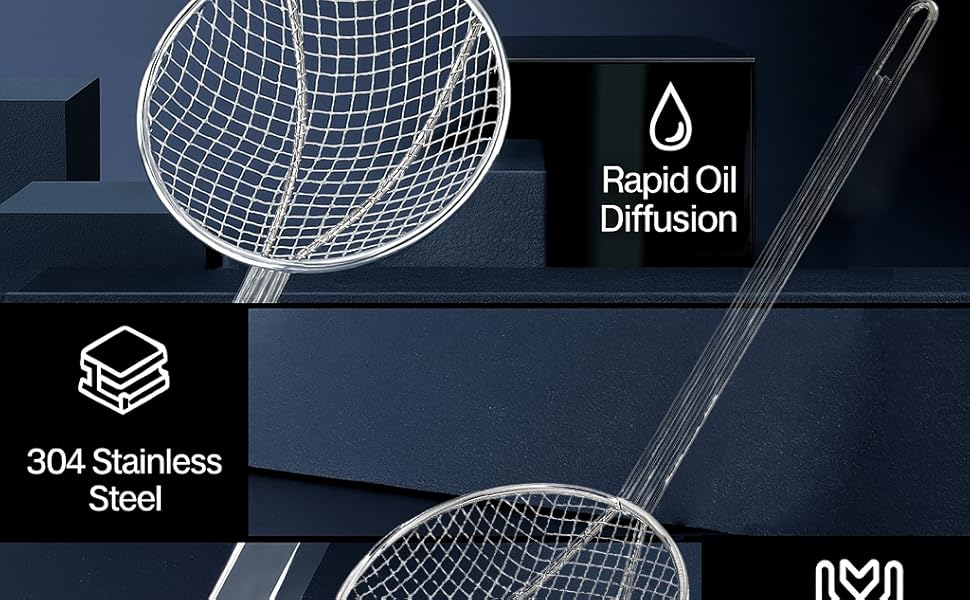 2PCS Fryer Scoop Skimmer Spoon Strainer Spoon Kitchen Spider Frying Spoon Strainer and Utensil for Deep Fryer with Basket, Deep Fryer Cooking, Wok Fry Ladle Spoons with Handle, Asian Spatula Utensils