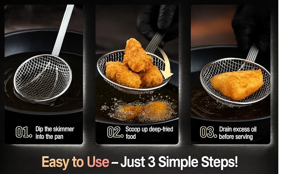 2PCS Fryer Scoop Skimmer Spoon Strainer Spoon Kitchen Spider Frying Spoon Strainer and Utensil for Deep Fryer with Basket, Deep Fryer Cooking, Wok Fry Ladle Spoons with Handle, Asian Spatula Utensils