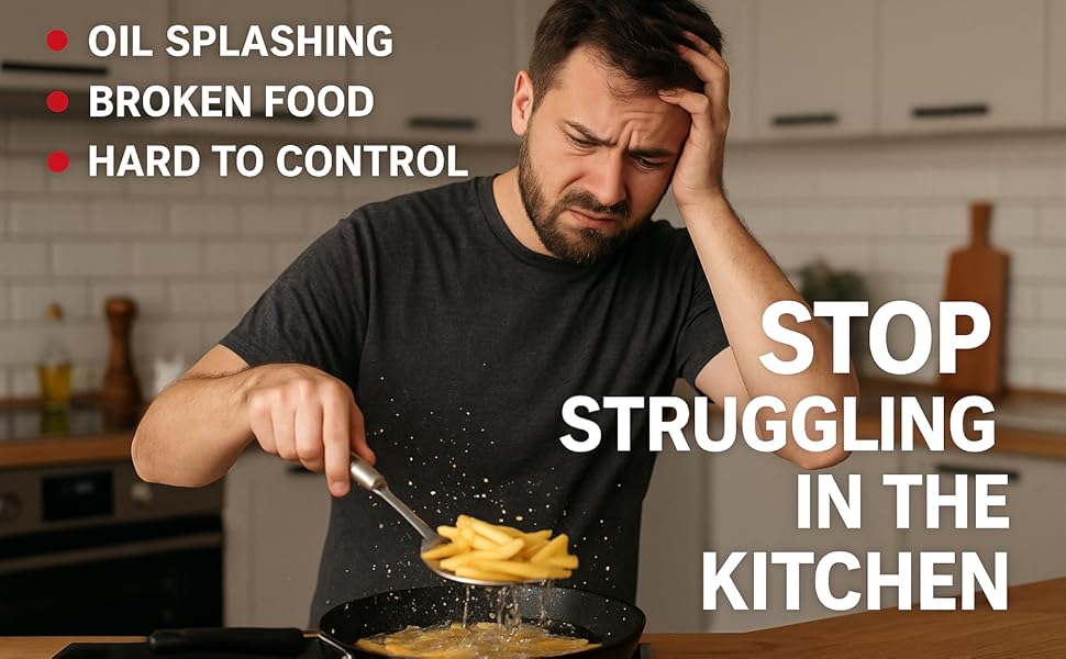 2PCS Fryer Scoop Skimmer Spoon Strainer Spoon Kitchen Spider Frying Spoon Strainer and Utensil for Deep Fryer with Basket, Deep Fryer Cooking, Wok Fry Ladle Spoons with Handle, Asian Spatula Utensils