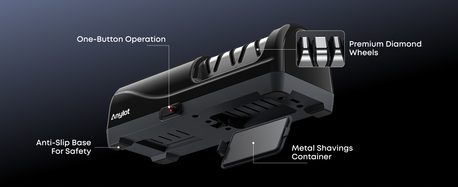 Electric Knife Sharpener for Kitchen, 3-Stage Knife Sharpener Electric with 100% Diamond Abrasives, 20° Precision Angle Guide, Fast & Safe Sharpening for Chef Knives, Home Use & Beginners (Black)