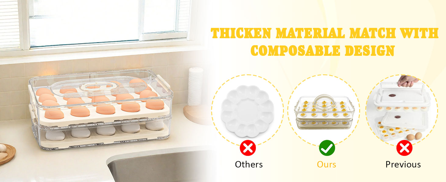 Easter Deviled Egg Containers with Lid & Handle (2 Layer Snap-on) PET Thickened Eggs Holder Inc Egg Slicer Kitchen Tongs Silicone Spatula and Piping Decorating Kit