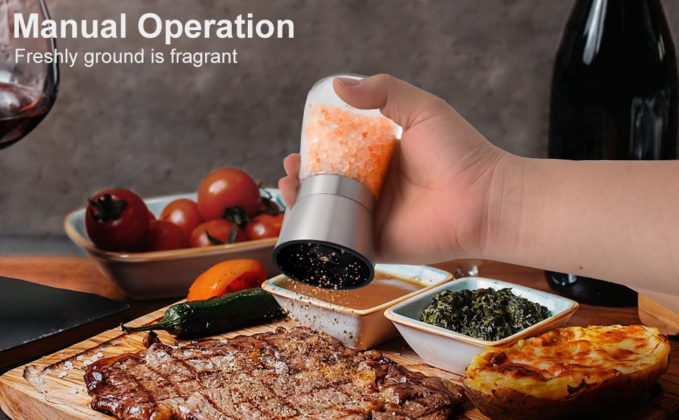 Premium Manual Pepper Grinder Mill with Stainless Steel Cap, Ceramic Blades and Adjustable Coarseness Grinder for Fresh Ground Pepper, Salt and Spices, 6 oz Glass Body (1Pcs)