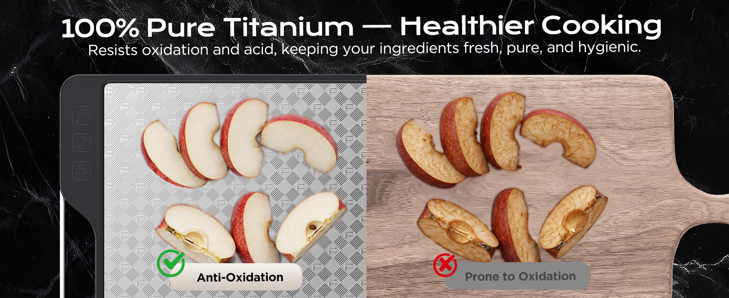 Titanium Cutting Board for Kitchen, Double-Sided Pure Titanium(Checkered Design) & Wheat Straw PP, Food Grade Chopping, Non Toxic, Easy to Clean, 16"×11"