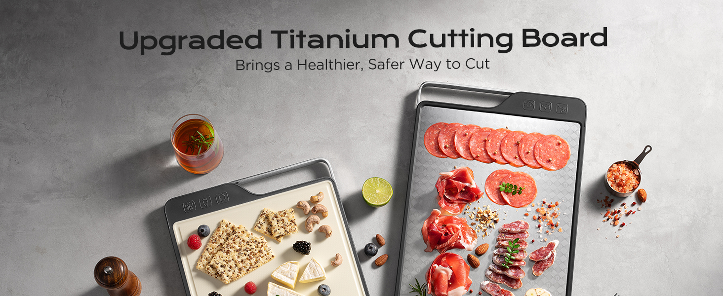 Titanium Cutting Board for Kitchen, Double-Sided Pure Titanium(Checkered Design) & Wheat Straw PP, Food Grade Chopping, Non Toxic, Easy to Clean, 16"×11"