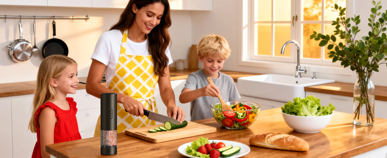 Electric Salt and Pepper Grinder Set, 2 in 1 Dual Bins USB Rechargeable Refillable Automatic Salt and Pepper Mill Shaker with LED Light, Dual Ceramic Grinder Adjustable Coarseness, kitchen gift, Black