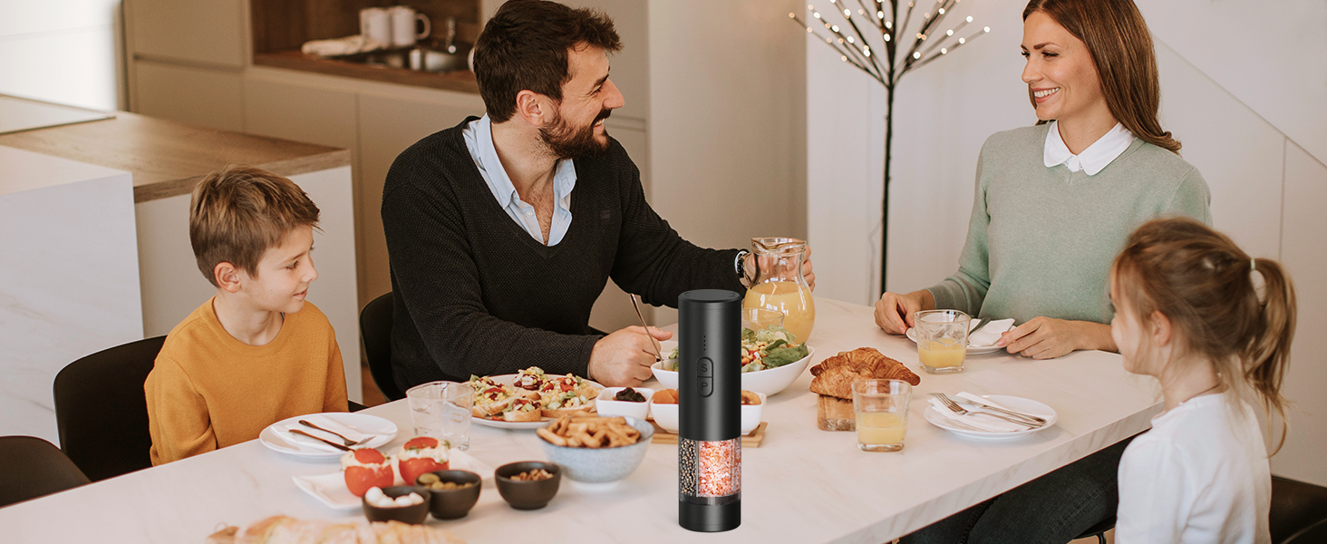 Electric Salt and Pepper Grinder Set, 2 in 1 Dual Bins USB Rechargeable Refillable Automatic Salt and Pepper Mill Shaker with LED Light, Dual Ceramic Grinder Adjustable Coarseness, kitchen gift, Black