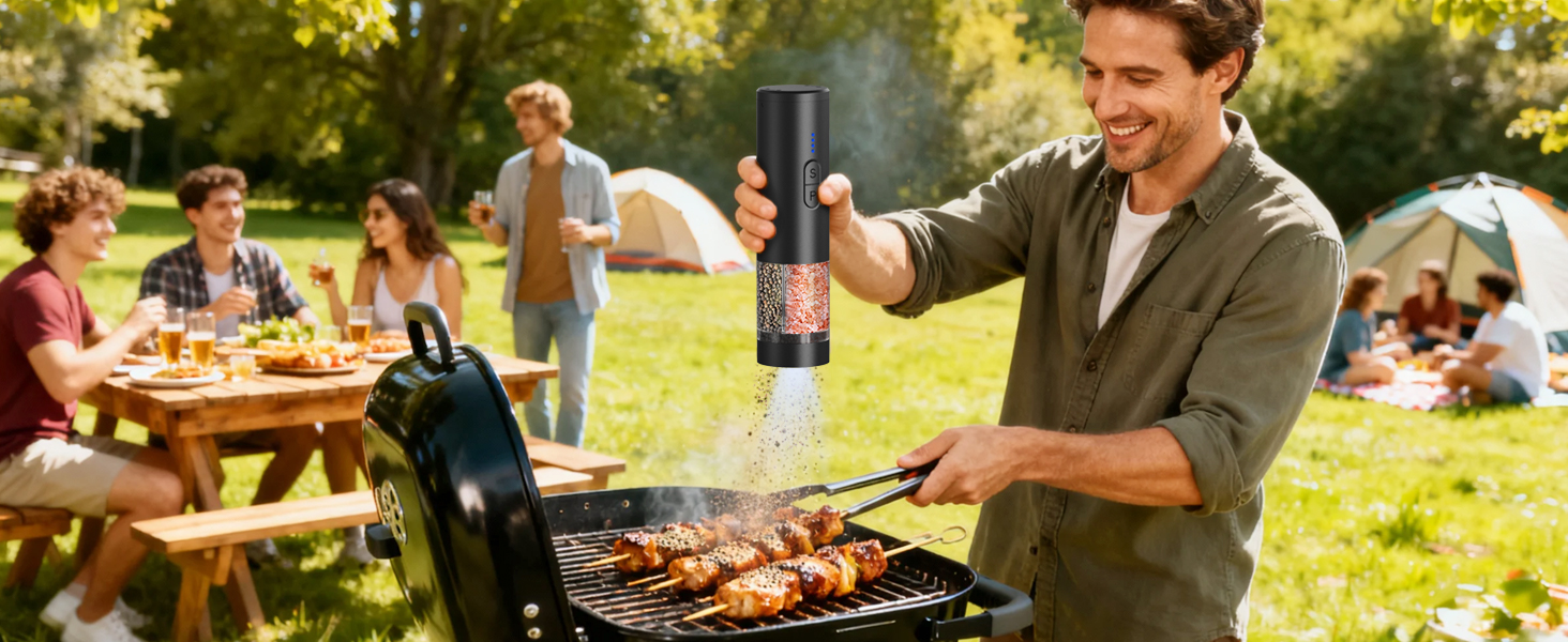 Electric Salt and Pepper Grinder Set, 2 in 1 Dual Bins USB Rechargeable Refillable Automatic Salt and Pepper Mill Shaker with LED Light, Dual Ceramic Grinder Adjustable Coarseness, kitchen gift, Black