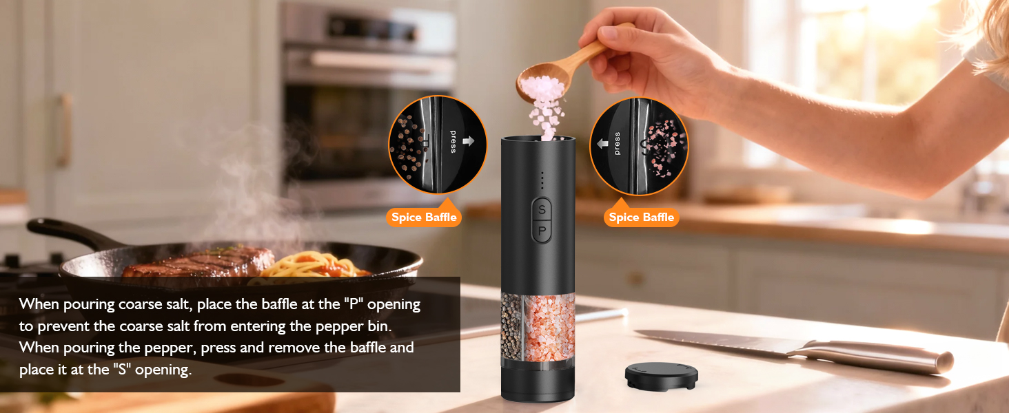 Electric Salt and Pepper Grinder Set, 2 in 1 Dual Bins USB Rechargeable Refillable Automatic Salt and Pepper Mill Shaker with LED Light, Dual Ceramic Grinder Adjustable Coarseness, kitchen gift, Black