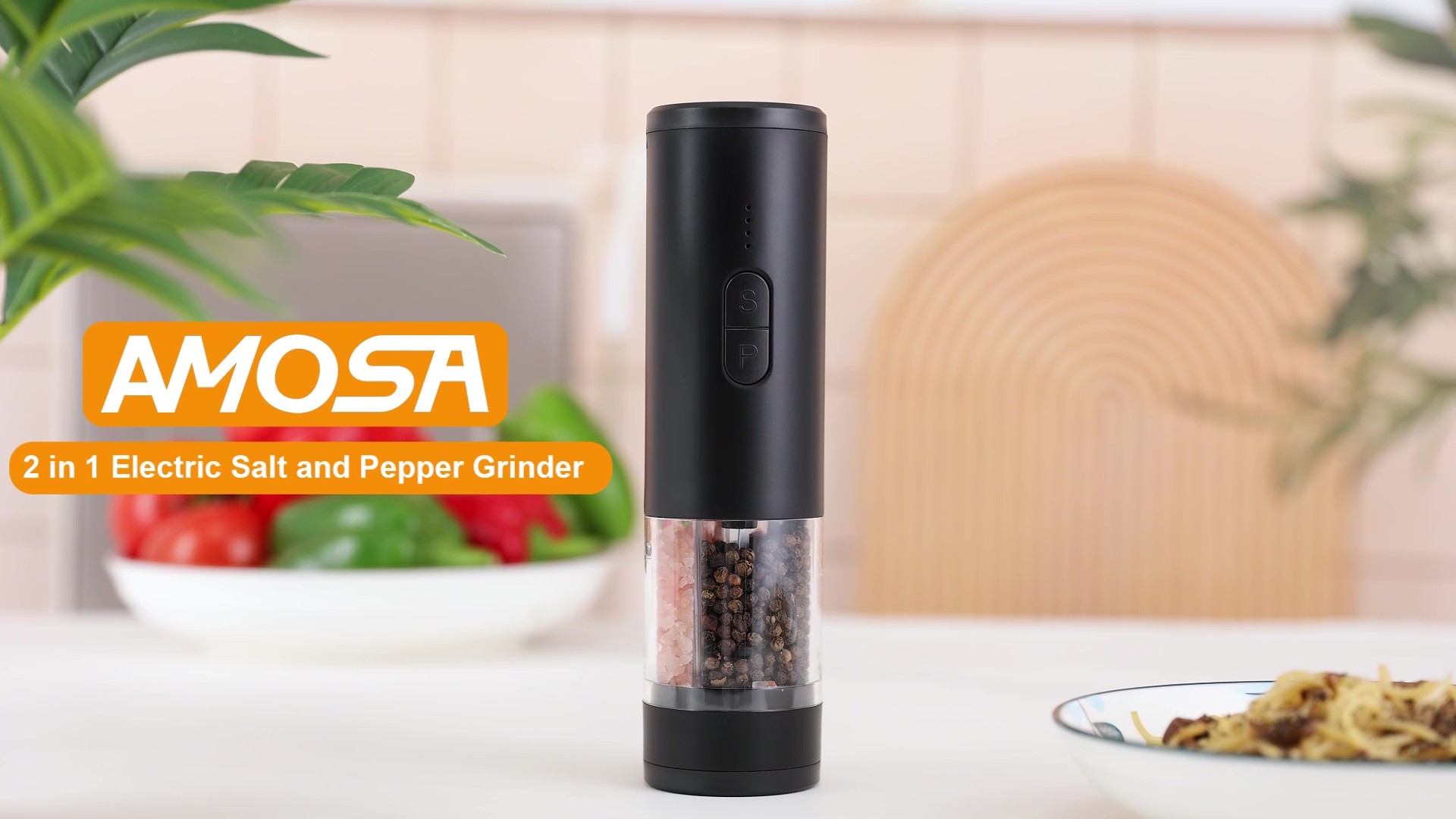 Electric Salt and Pepper Grinder Set, 2 in 1 Dual Bins USB Rechargeable Refillable Automatic Salt and Pepper Mill Shaker with LED Light, Dual Ceramic Grinder Adjustable Coarseness, kitchen gift, Black