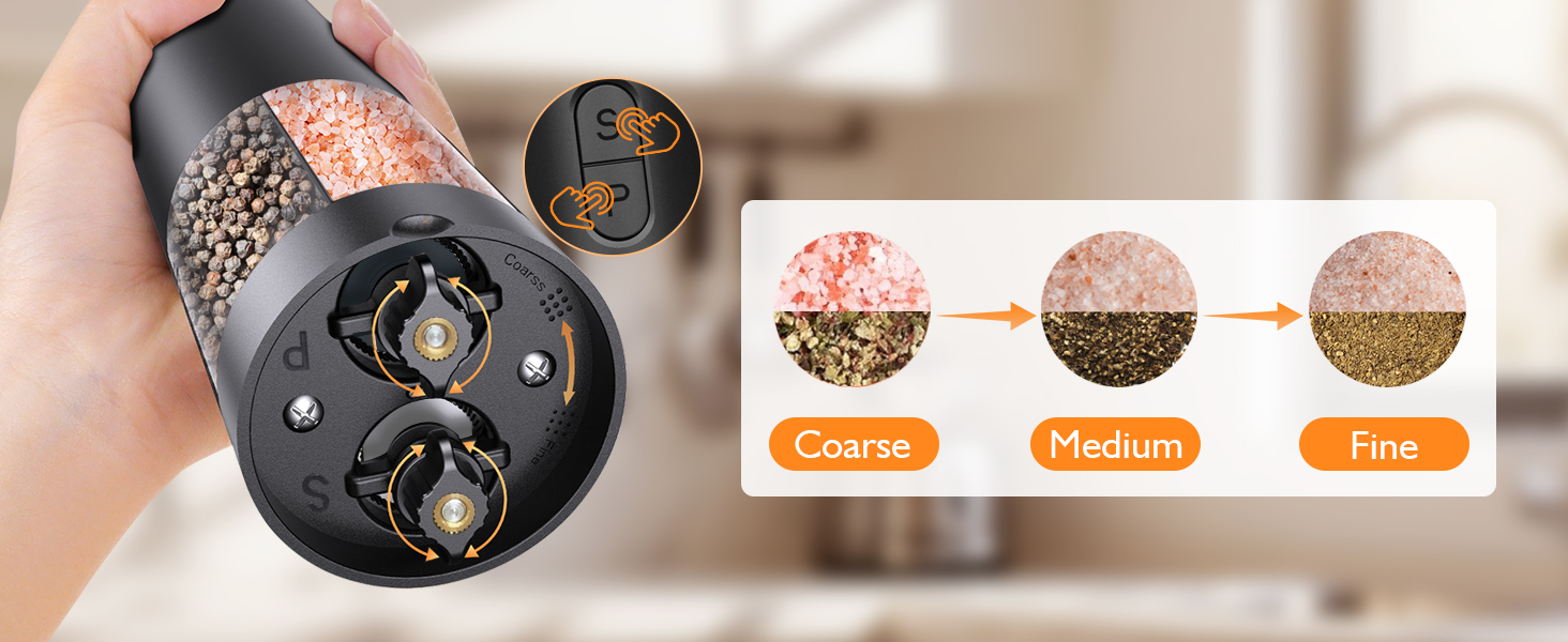 Electric Salt and Pepper Grinder Set, 2 in 1 Dual Bins USB Rechargeable Refillable Automatic Salt and Pepper Mill Shaker with LED Light, Dual Ceramic Grinder Adjustable Coarseness, kitchen gift, Black