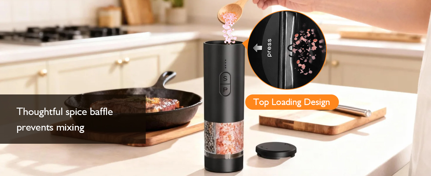 Electric Salt and Pepper Grinder Set, 2 in 1 Dual Bins USB Rechargeable Refillable Automatic Salt and Pepper Mill Shaker with LED Light, Dual Ceramic Grinder Adjustable Coarseness, kitchen gift, Black
