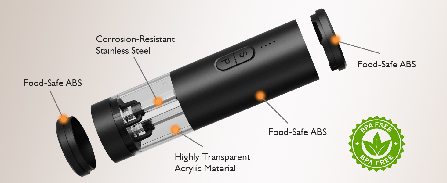Electric Salt and Pepper Grinder Set, 2 in 1 Dual Bins USB Rechargeable Refillable Automatic Salt and Pepper Mill Shaker with LED Light, Dual Ceramic Grinder Adjustable Coarseness, kitchen gift, Black