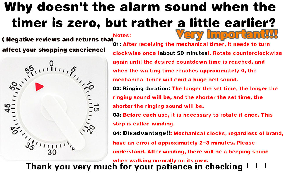 2 Pcs Kitchen Timer with Alarm : Square 60 Minute Mechanical Visual Cooking, Time Management Tools Hour Manual Countdown Timer for Baking, Homework, Exercise Auto Off No Batteries Required White