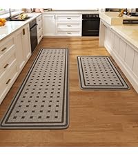 Kitchen Rugs Set of 2,Kitchen Mats for Floor, Runner Rugs Non Slip Washable Absorbent Kitchen Floor Mat, Braided Kitchen Sink Rug, 17''x30''+17''x47'' Brown