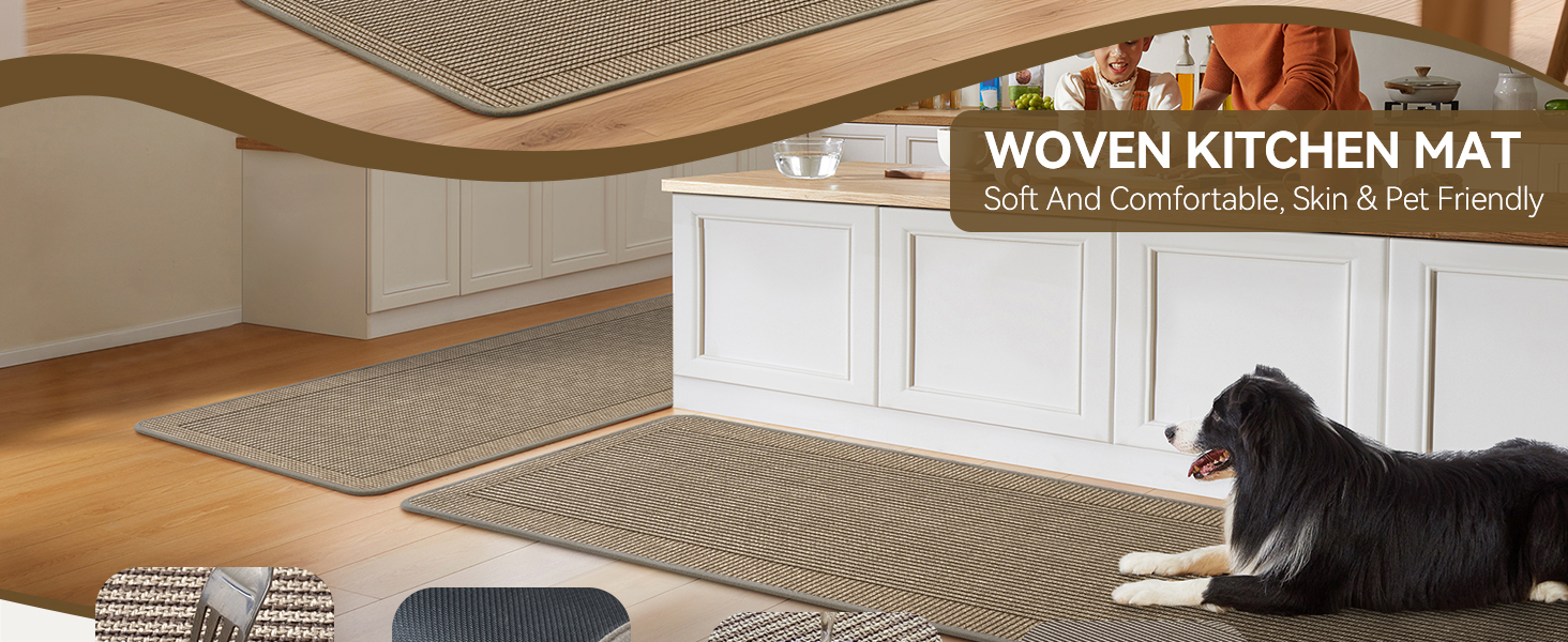 Kitchen Rugs Set of 2,Kitchen Mats for Floor, Runner Rugs Non Slip Washable Absorbent Kitchen Floor Mat, Braided Kitchen Sink Rug, 17''x30''+17''x47'' Brown