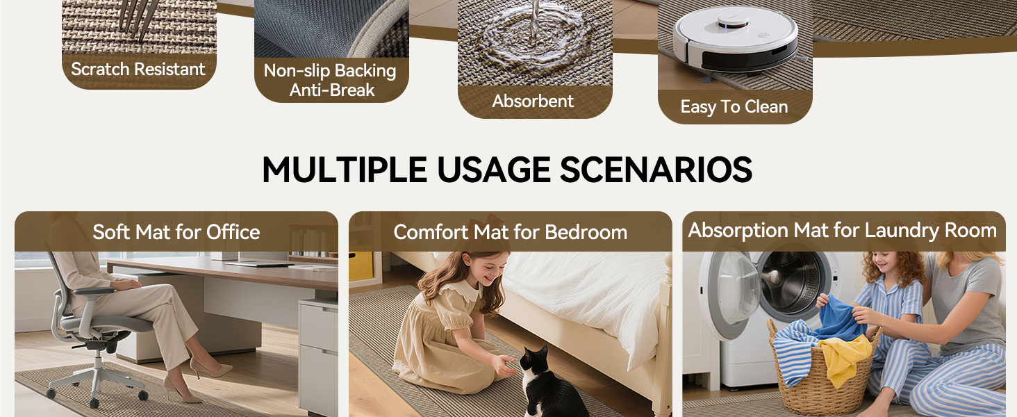 Kitchen Rugs Set of 2,Kitchen Mats for Floor, Runner Rugs Non Slip Washable Absorbent Kitchen Floor Mat, Braided Kitchen Sink Rug, 17''x30''+17''x47'' Brown