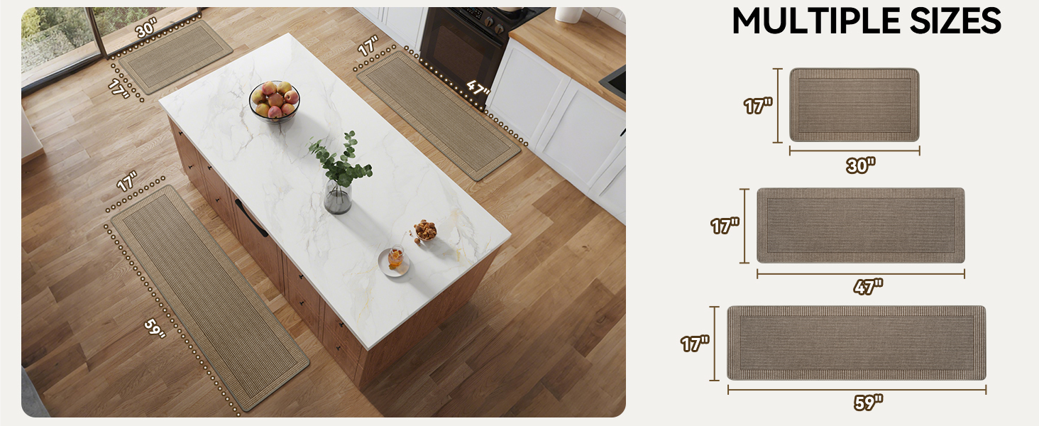 Kitchen Rugs Set of 2,Kitchen Mats for Floor, Runner Rugs Non Slip Washable Absorbent Kitchen Floor Mat, Braided Kitchen Sink Rug, 17''x30''+17''x47'' Brown