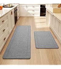 Kitchen Rugs Set of 2,Kitchen Mats for Floor, Runner Rugs Non Slip Washable Absorbent Kitchen Floor Mat, Braided Kitchen Sink Rug, 17''x30''+17''x47'' Brown