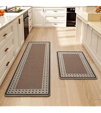 Kitchen Rugs Set of 2,Kitchen Mats for Floor, Runner Rugs Non Slip Washable Absorbent Kitchen Floor Mat, Braided Kitchen Sink Rug, 17''x30''+17''x47'' Brown