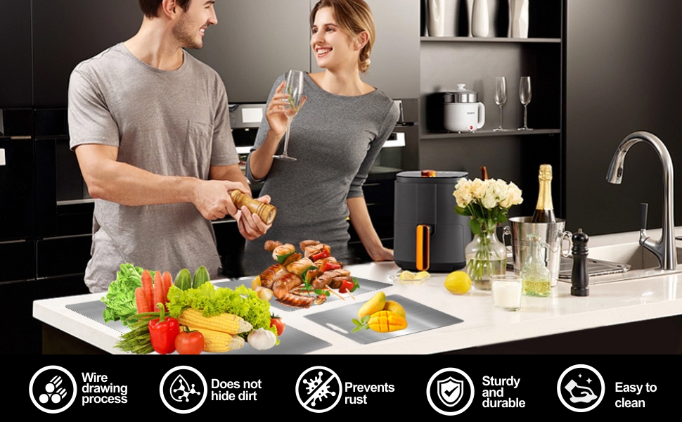 Katuchef Titanium Cutting Board, 100% Pure Titanium Cutting Boards for Kitchen, Double Sided Non Toxic Cutting Board,Hygiene Durable Chopping Board Suitable for Dishwasher Safe (15.35 * 11.02)