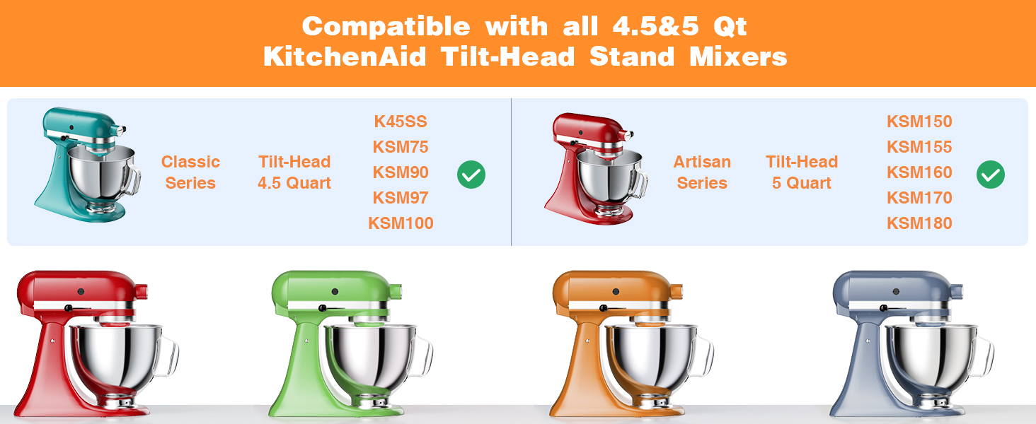 5 QT Food-Grade Stainless Steel Mixer Bowl Compatible With KITCHENAID TILT-HEAD STAND MIXERS 4.5-5 Quart, with Anti-slip handle & Prominent Clasp, Stainless Steel Polished