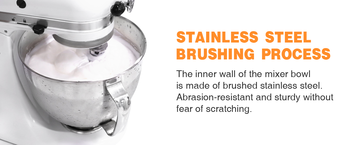 5 QT Food-Grade Stainless Steel Mixer Bowl Compatible With KITCHENAID TILT-HEAD STAND MIXERS 4.5-5 Quart, with Anti-slip handle & Prominent Clasp, Stainless Steel Polished