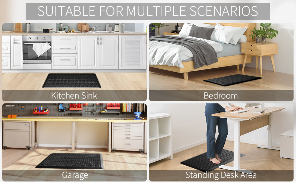 2PCS UKISS Kitchen Rugs, Cushioned Anti Fatigue Kitchen Mats for Floor, Waterproof Kitchen Rug，Non-Slip Comfort Standing Mat for Kitchen (Black, 17.3