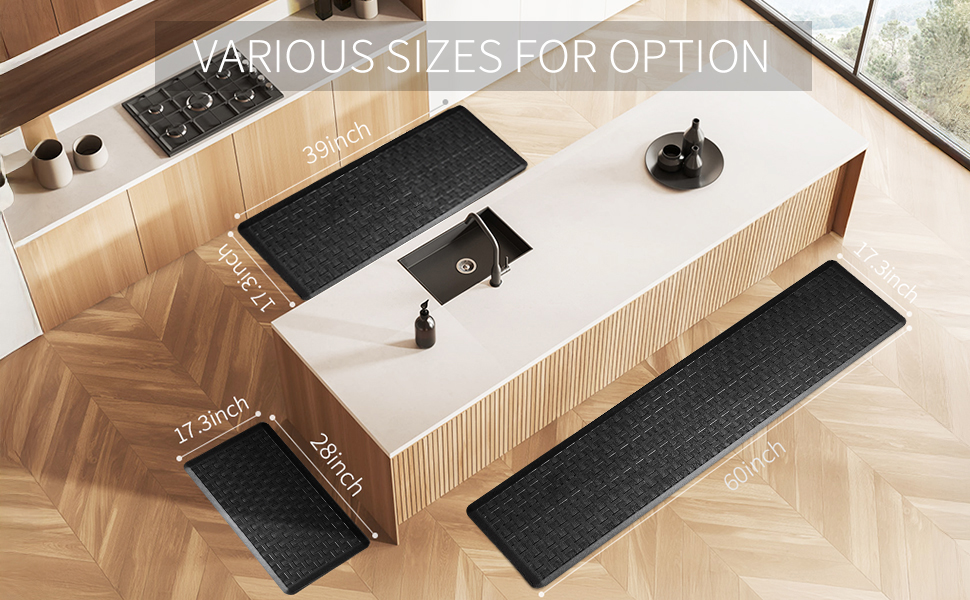 2PCS UKISS Kitchen Rugs, Cushioned Anti Fatigue Kitchen Mats for Floor, Waterproof Kitchen Rug，Non-Slip Comfort Standing Mat for Kitchen (Black, 17.3