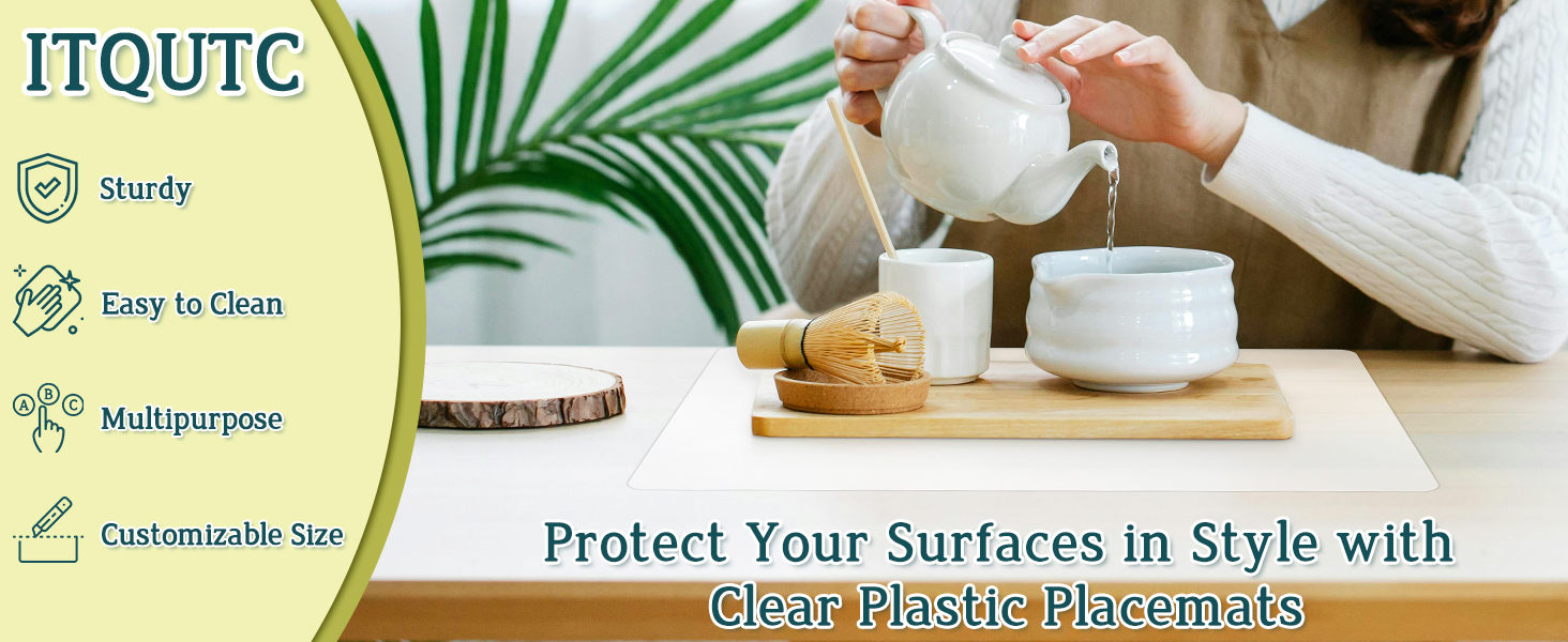 10 Pack Plastic Placemats 17x11 Inch, Clear Place Mats Wipeable, Vinyl Table Mats for Kitchen Dining Table Protection, Craft Projects, Shelf and Drawer Liner