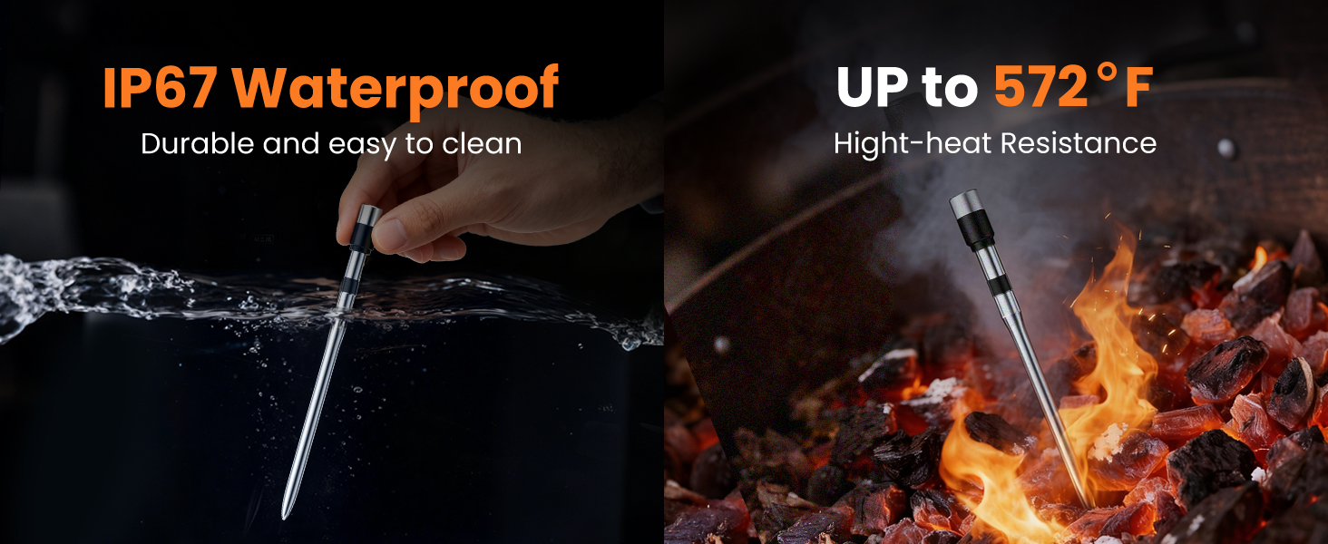 Smart Bluetooth Wireless Meat Thermometer, Real-Time Monitoring Control Digital Thermometer with Smart App, Meat Probe IP67 Waterproof High Accuracy Perfect for BBQ, Oven, Grill & Smoker