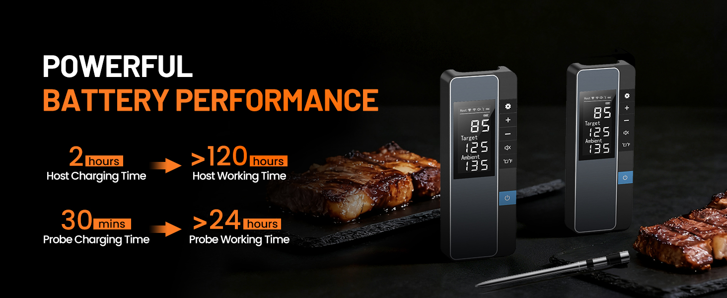 Smart Bluetooth Wireless Meat Thermometer, Real-Time Monitoring Control Digital Thermometer with Smart App, Meat Probe IP67 Waterproof High Accuracy Perfect for BBQ, Oven, Grill & Smoker