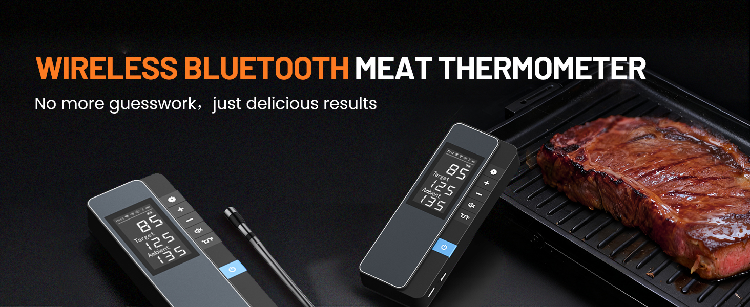 Smart Bluetooth Wireless Meat Thermometer, Real-Time Monitoring Control Digital Thermometer with Smart App, Meat Probe IP67 Waterproof High Accuracy Perfect for BBQ, Oven, Grill & Smoker