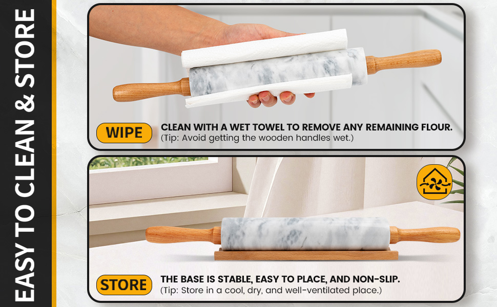 16.7 Inches Marble Rolling Pin for Baking with Wooden Handles & Wooden Cradle - Rolling Pin for making Pizza Dough & Tortillas, Dough Roller for Pasta, Cookie, Pie Crust and More!