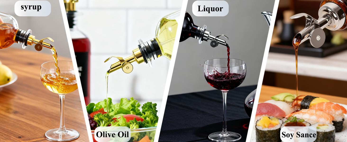 3 Pack Olive Oil Pour Spout with Adapters, Oils Pourer for Olive Oil Dispenser Bottle, Easily Turn Your Bottles into Dispensers for Liquor, Vinegar, Oils, Syrup, Liquor Bottle Pourers, Silver