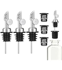 3 Pack Olive Oil Pour Spout with Adapters, Oils Pourer for Olive Oil Dispenser Bottle, Easily Turn Your Bottles into Dispensers for Liquor, Vinegar, Oils, Syrup, Liquor Bottle Pourers, Silver