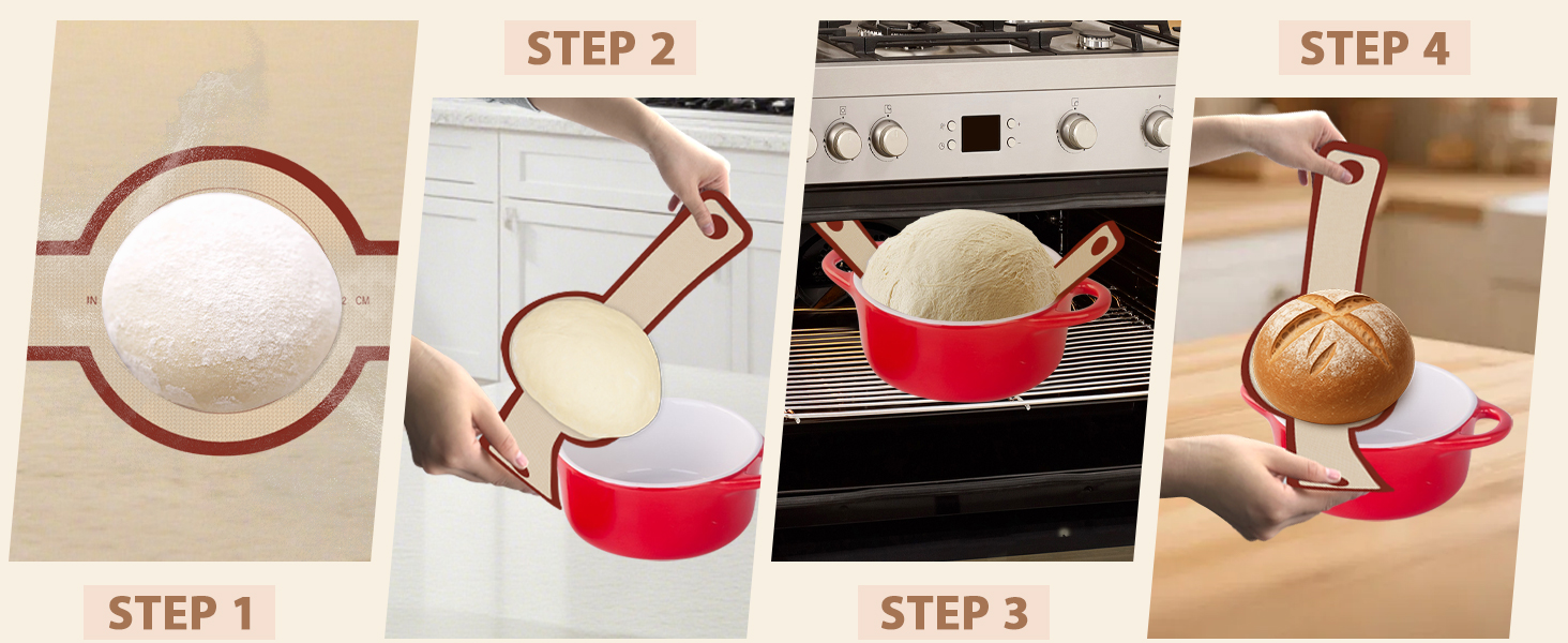 Silicone Bread Sling for Dutch Oven, 2 PCS Red Non-Stick & Reusable Bread Baking Supplies with Extra Long Handles, Easily Transfer Sourdough, Dishwasher Safe, Round