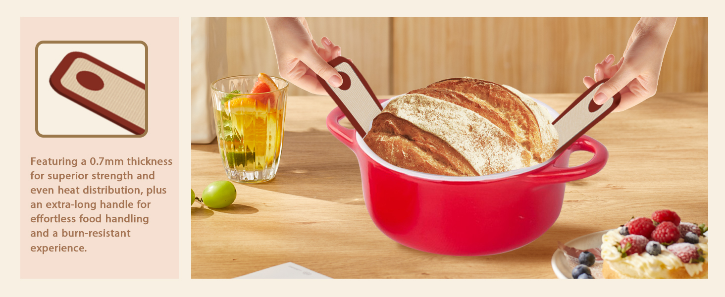 Silicone Bread Sling for Dutch Oven, 2 PCS Red Non-Stick & Reusable Bread Baking Supplies with Extra Long Handles, Easily Transfer Sourdough, Dishwasher Safe, Round